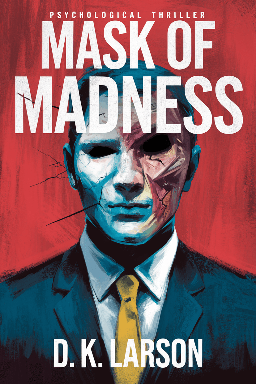 Psychological thriller book cover with dramatic shadows